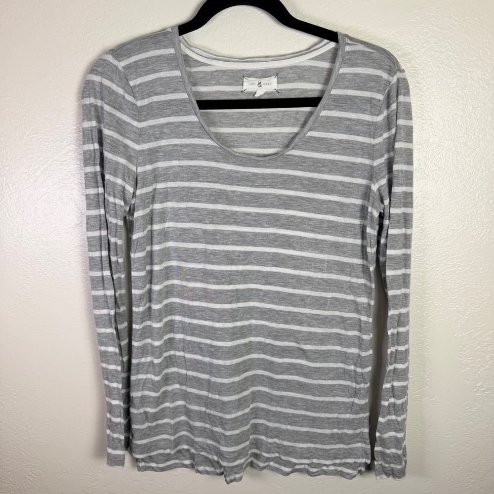 Lou & Grey Womens S Gray Striped Modal Long Sleeve Tee Elevated Layering Coastal